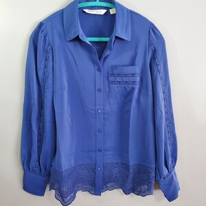 Elegant Blue Women's Blouse with Lace Detail